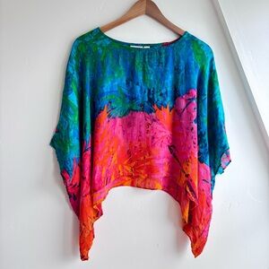 CHICO’S Virgo Cropped Poncho Top M/L 100% Silk tropical